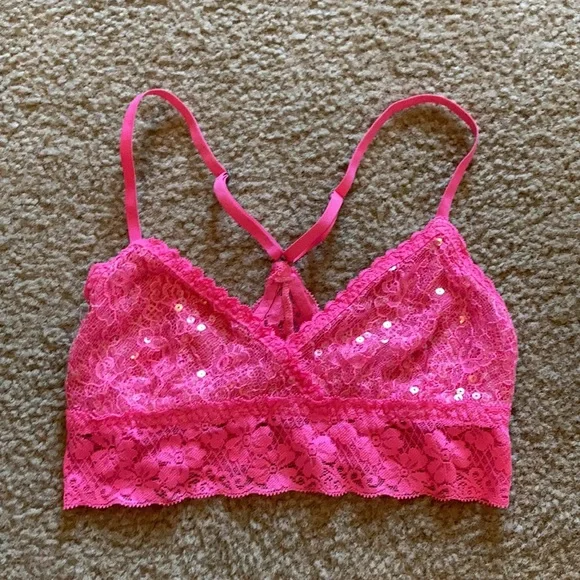 Pink lace and clear sequined Gilly hicks bra - Picture 2 of 4